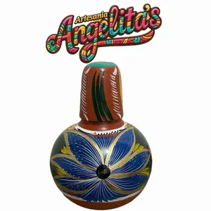 Artesania Angelita's Decorative Clay Jar with Cup - Big Jar for Snack
