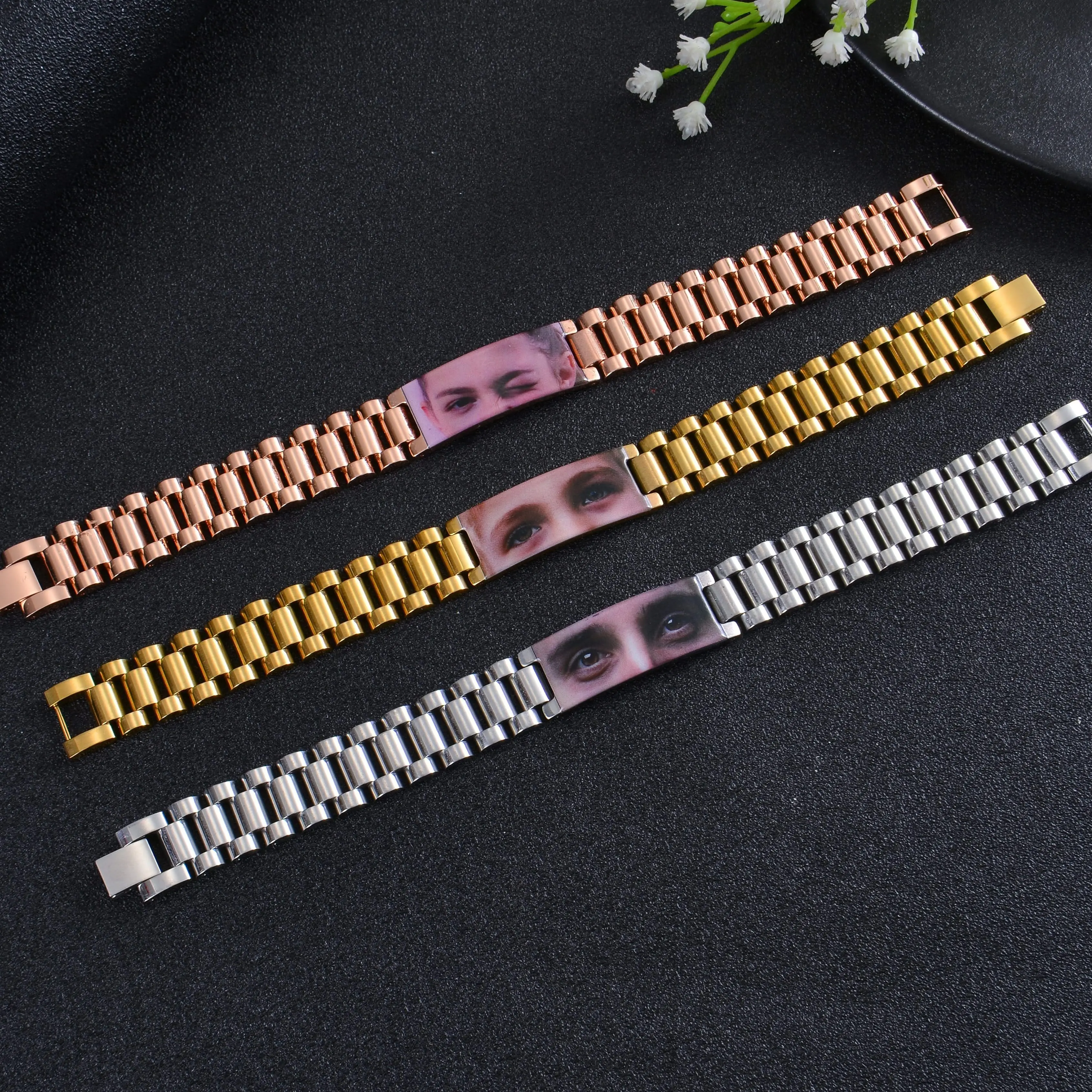 Personalized Eye Engraved Bar Bracelet in Watch Style
