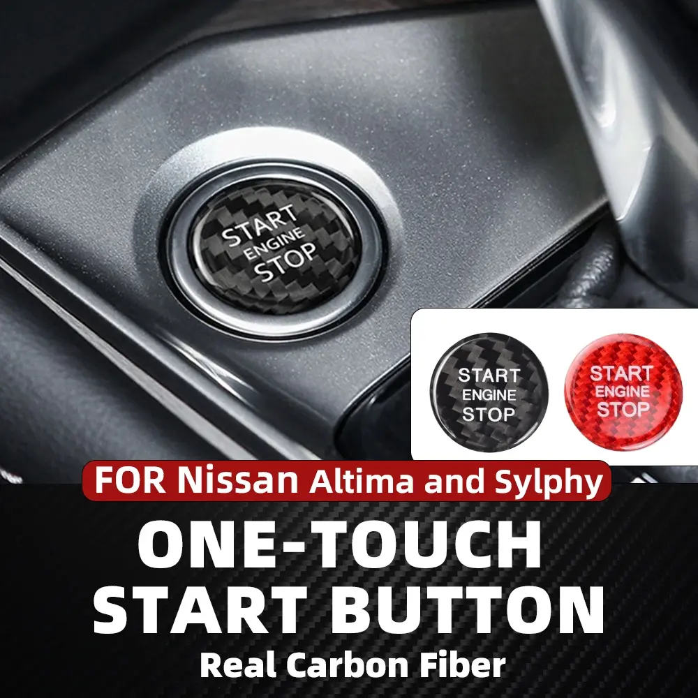 1 piece Real Carbon Fiber Car Engine Start Stop Button Interior Trim Cover Car Accessory For Nissan Altima Sylphy Black Accessories Auto Modifications  Black and Red Are Available Anti-Scratch Protection Enhances Texture for a More Premium Look