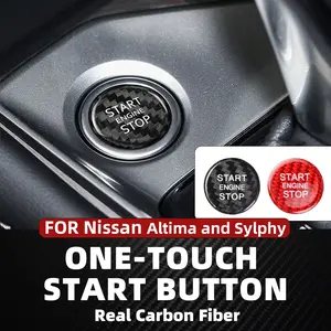 1 piece Real Carbon Fiber Car Engine Start Stop Button Interior Trim Cover Car Accessory For Nissan Altima Sylphy Black Accessories Auto Modifications  Black and Red Are Available Anti-Scratch Protection Enhances Texture for a More Premium Look