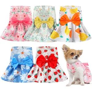 5 Pieces Dog Clothes Girl Dog Dresses Small Floral Puppy Dresses Pet Cat Princess Bowknot Clothes Cute Puppy Summer Outfits for Yorkie Female Cat Small Pets, 5 Styles(Cute Style,X-Small)