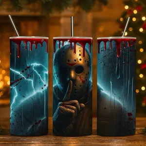 Shhh Jason Voorhees Tumbler-Horror Tumbler-Friday 13th-Halloween-20oz-Stainless Steel