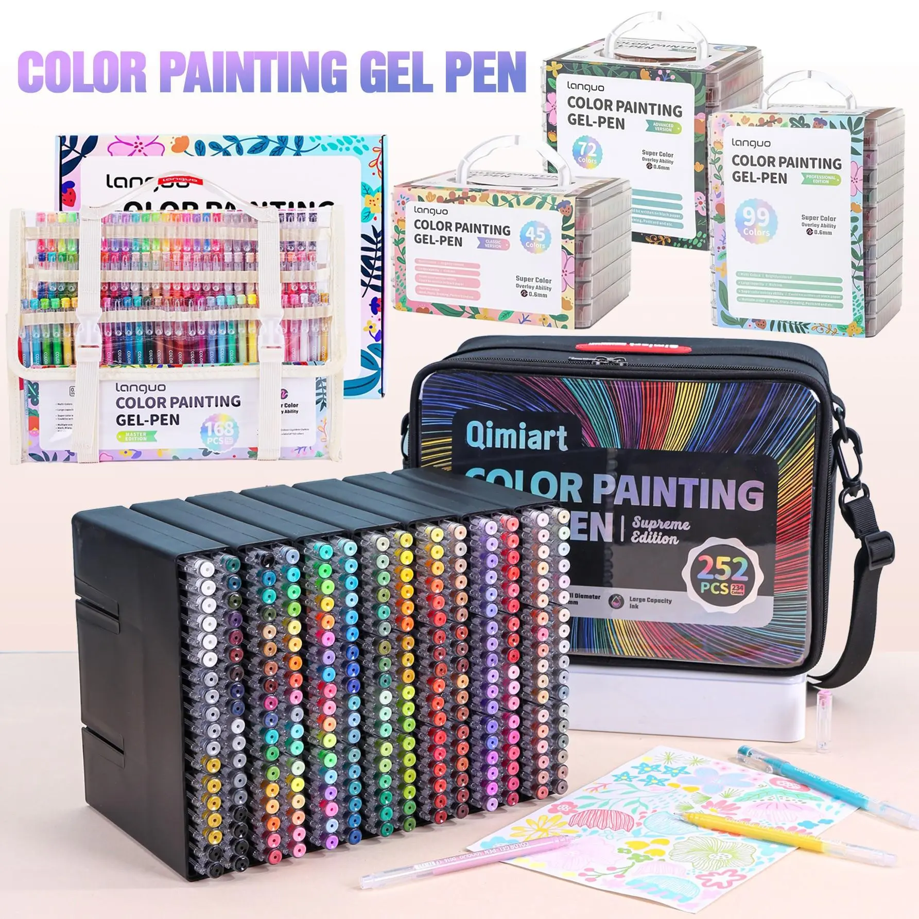 0.6mm Needle Tip Gel Pen Set with Storage Case & Bag, Includes 234 Color Gel Pens for Adult Coloring Books & Craft Supplies, Great Gift for Students & Teachers, Coloring Materials Set