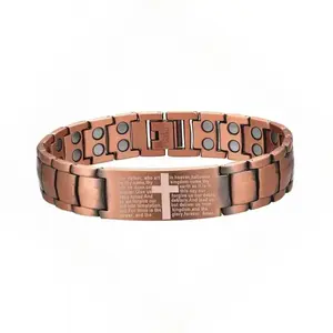 Men's pure copper magnetic therapy bracelet; cross style, adjustable size, the best holiday gift for dad/husband. functional
