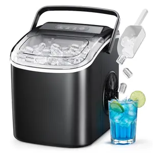 Simzlife 26 lbs/24H Countertop Ice Maker Machine, 9 Bullet-Shaped Ice in 6 Min, Auto-Cleaning Portable Ice Maker for Kitchen, Home, Office, RV, Black