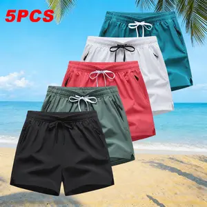 Men's 5-Pack Ice Silk Fiber Quick-Dry Athletic Three-Quarter Shorts, Breathable & Comfortable Running/Basketball Training Shorts with Elastic Drawstring Waistband, Lightweight Summer Gym Shorts