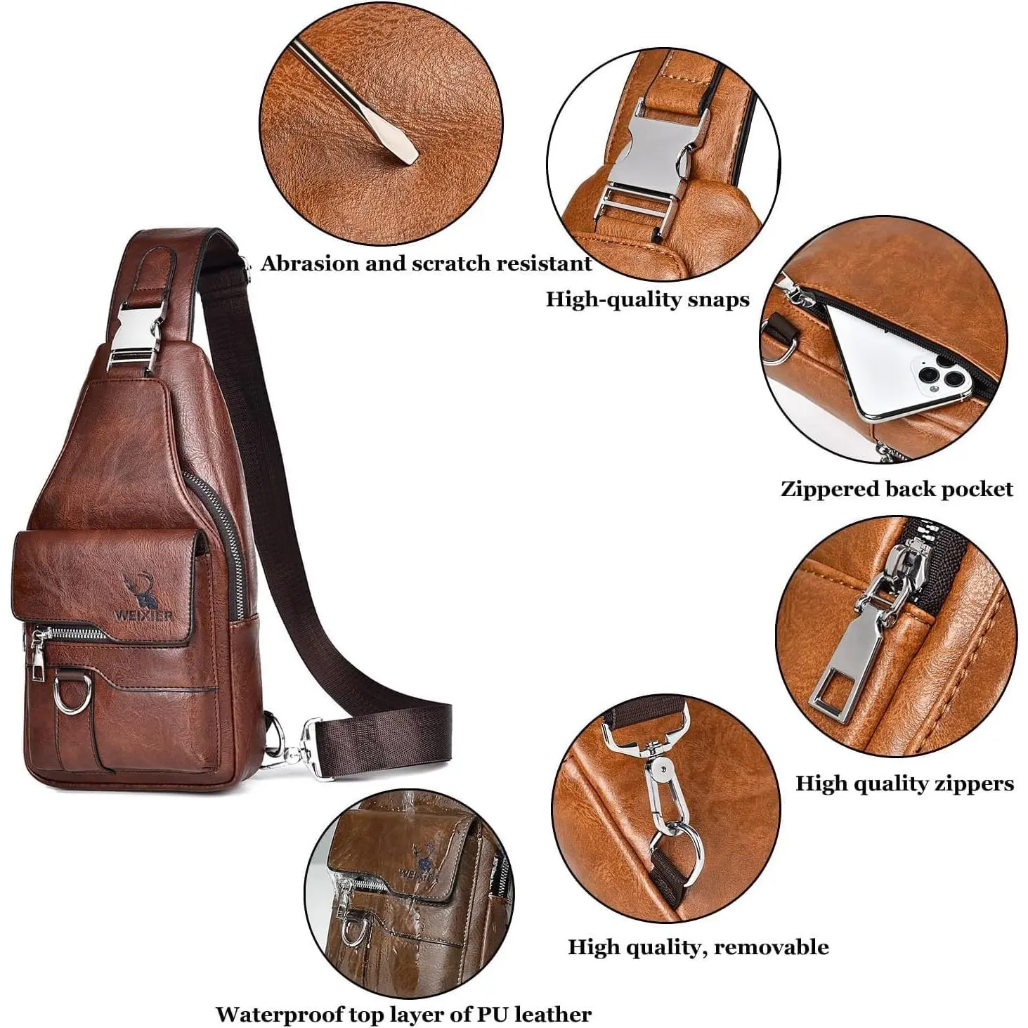 PU Leather Sling Bag Crossbody Backpack Casual Daypack Travel Sling Walmart Sling Bag Men Women KL928 PU Leather  main image 3
