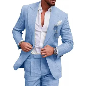 Men Suits 2 Piece Casual Summer Beach Men Suits Wedding Grooms Jacket Pants Suit Set Menswear Blazer Formal Beige
