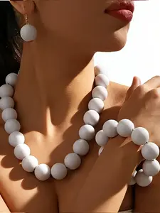 Women's 3-Piece Beaded Jewelry Set, Chunky Necklace Bracelet Earrings, Bold Fashion Statement, Perfect for Vacation or Gift