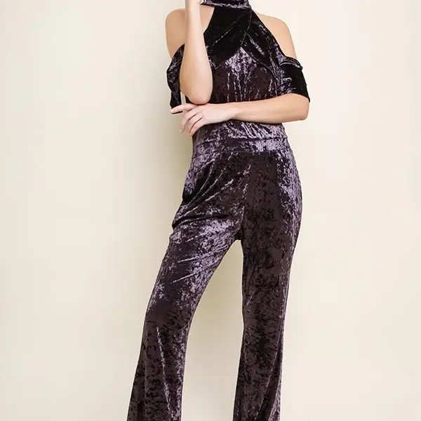 Velour ColdShoulder Jumpsuit