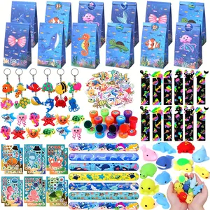 148Pcs Under the Sea Party Favors Birthday Supplies Kids Ocean Sea Animal Toy Gift Bag Sticky Hand Bookmark Diy Sticker Stamper Ring Boys Girls Goodie Bag Stuffers Ocean Birthday Party Favors