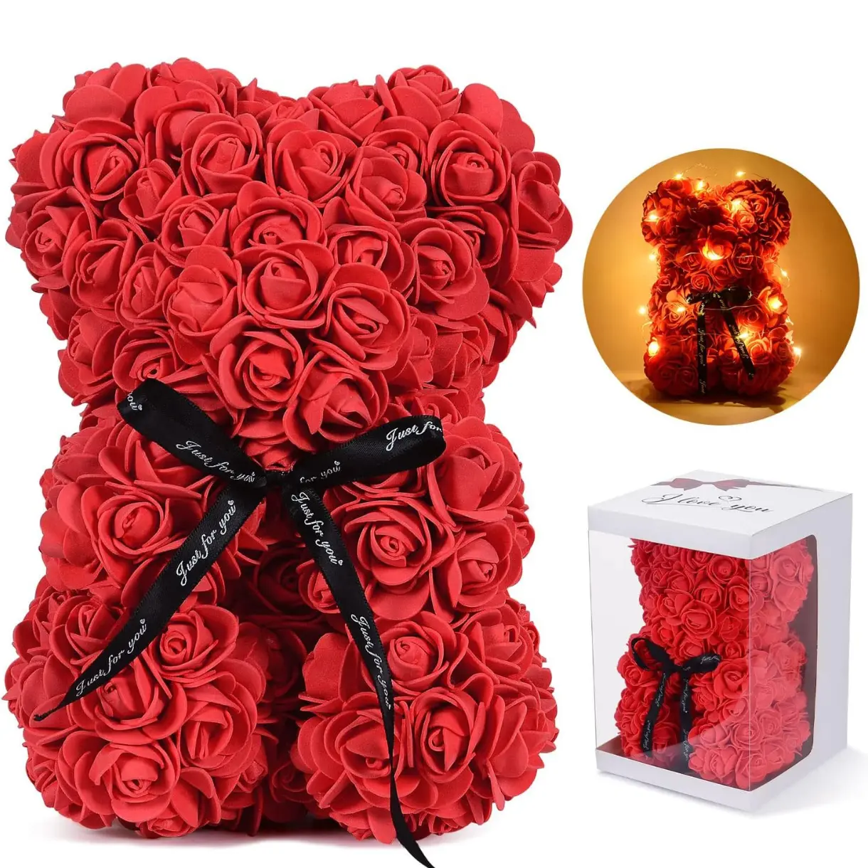 Rose Bear, Valentines Day Gifts for Her Women Wife Mom Grandma on Christmas from Daughter Son,Artificial Rose Teddy Bear with Light,Cute Personalized Birthday for Women Girlfriend