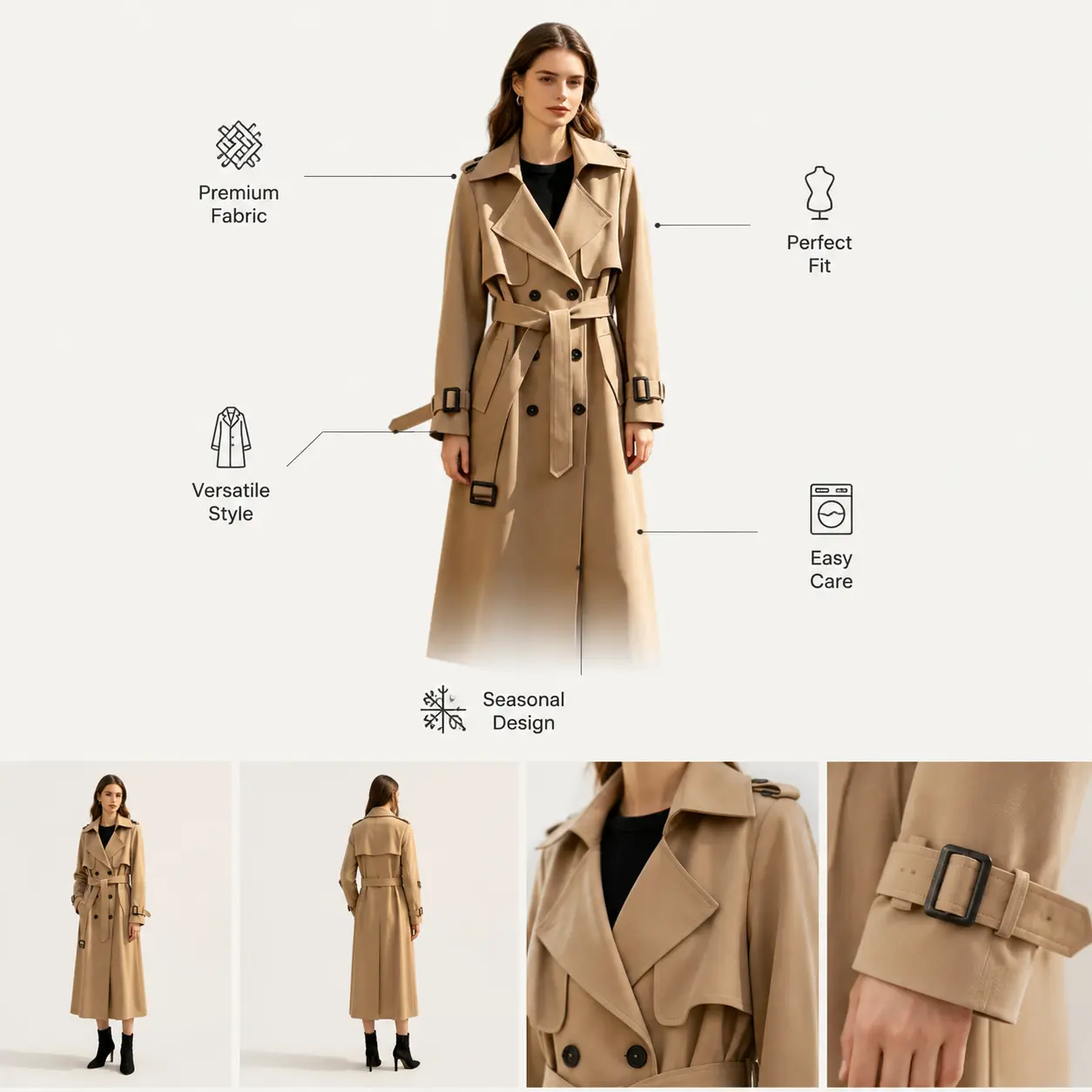Women's 2026 Spring-Autumn New Korean-Style Mid-Length Long-Sleeve Elastane Trench Coat - Plus-Size British-Wind Loose-Fit Jackets Outerwear