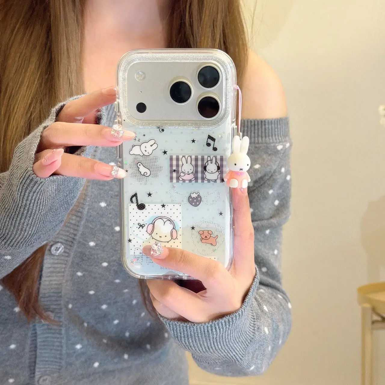 Miffy Earphone Phone Case Casing for Apple iPhone 17 Pro Max, Creative and Fashionable Design, Protective Cover for iPhone 16 Pro Max, 15 Pro Max, 14 Pro Accessories, Protector