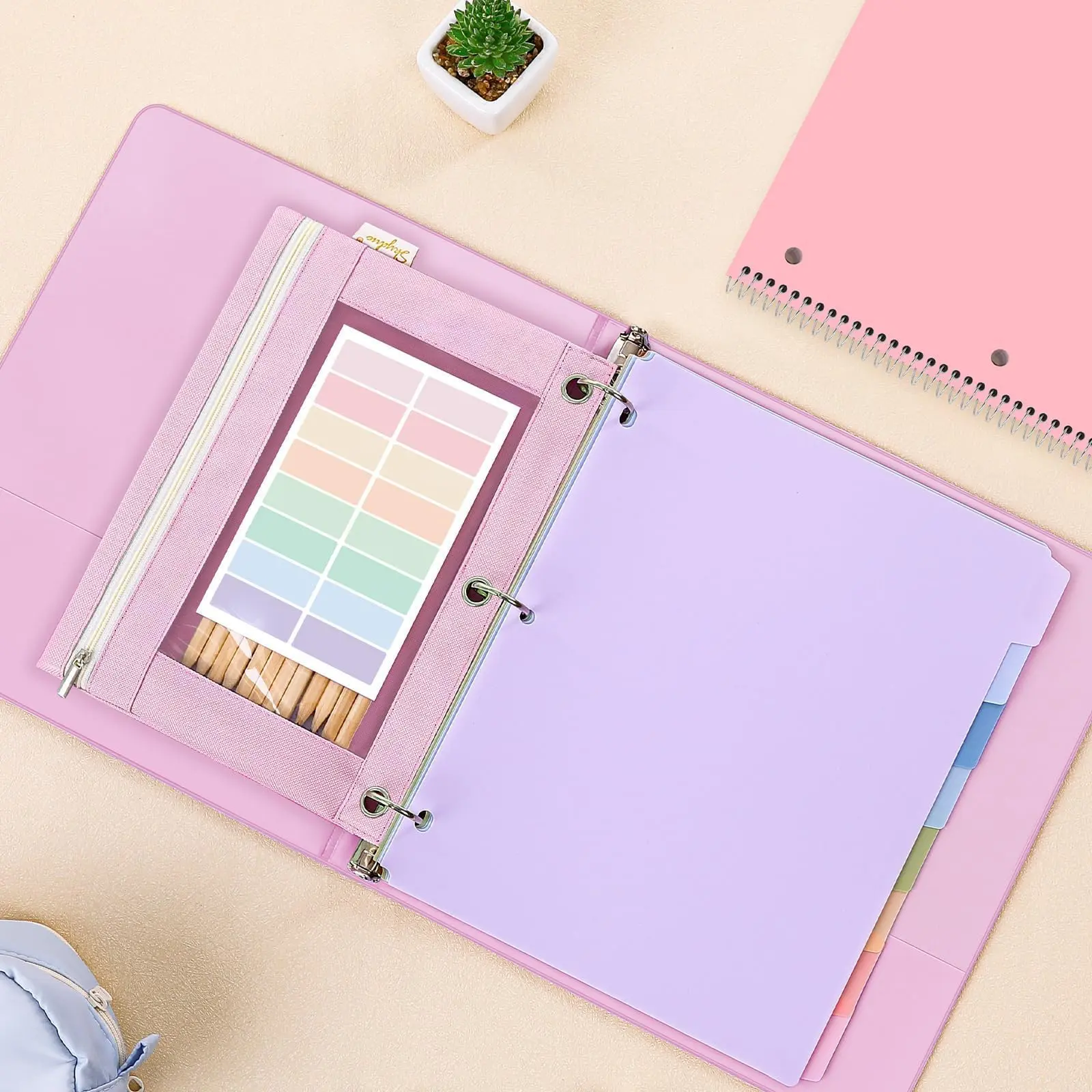 SKYDUE Pink School Supplies Set - 1" Binder, 2 File Folders, 3 Notebooks, 8 Dividers, Pencil Pouch - Cute Office Stationery for High School College Essentials Study Materials