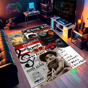 Hip Hop Music Themed Pattern Floor Mat, 1 Count Non-slip Soft Floor Carpet, Decorative Area Rug, Hip Hop Art Rug for Home Living Room Bedroom
