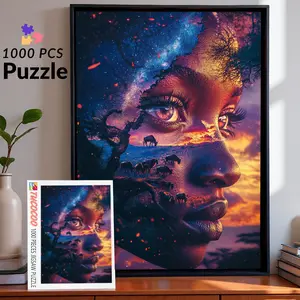 Surreal African Woman Landscape 1000 Pieces Jigsaw Puzzle Relaxing Family Game for Brain Exercise Stress Relief Dreamlike Art Style Challenging Adult Puzzle Stunning Wall Décor Creative Gift for Friends and Seniors 27.5x20inch 70x50cm Jigsaw Puzzle