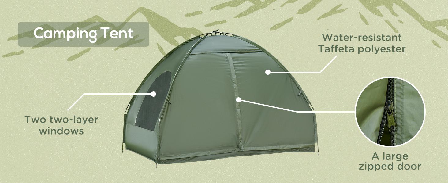 Outsunny 1/2 Person Foldable Camping Cot with Tent, Bedspread, Thick Air Mattress, 4-In-1 Elevated Camping Bed for Outdoor Hiking, Picnic, Travel Outsunny 1/2 Person Foldable Camping Cot with Tent, Bedspread, Thick Air Mattress, 4-In-1 Elevated Camping Bed for Outdoor Hiking, Picnic, Travel