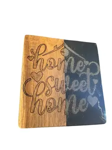 Home Sweet Home Engraved Coaster, Marble and Wood, Square, Decorative Housewarming Gift