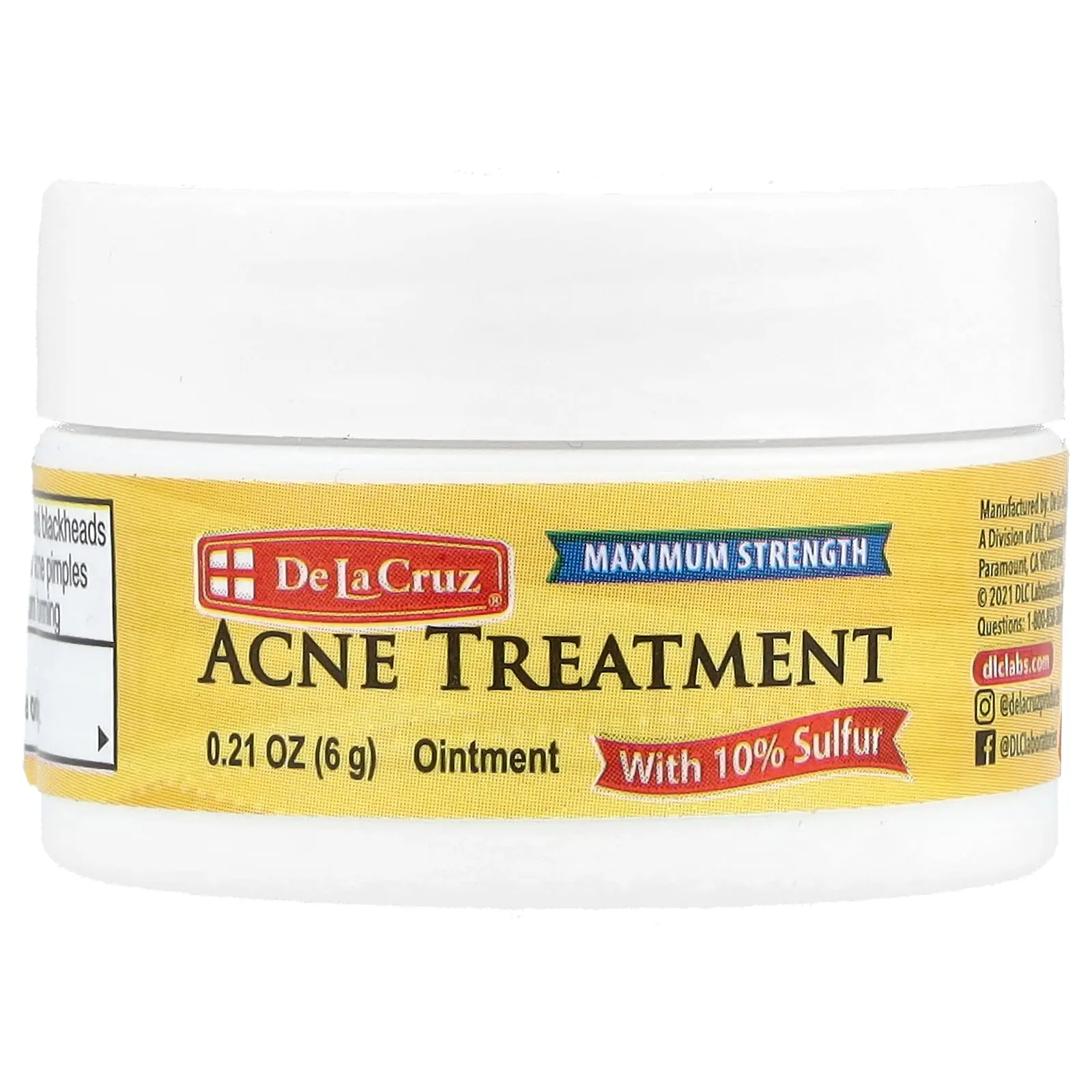 De La Cruz Acne Treatment Ointment with 10% Sulfur, Maximum Strength, 0.21 oz (6 g) | HSA/FSA Eligible