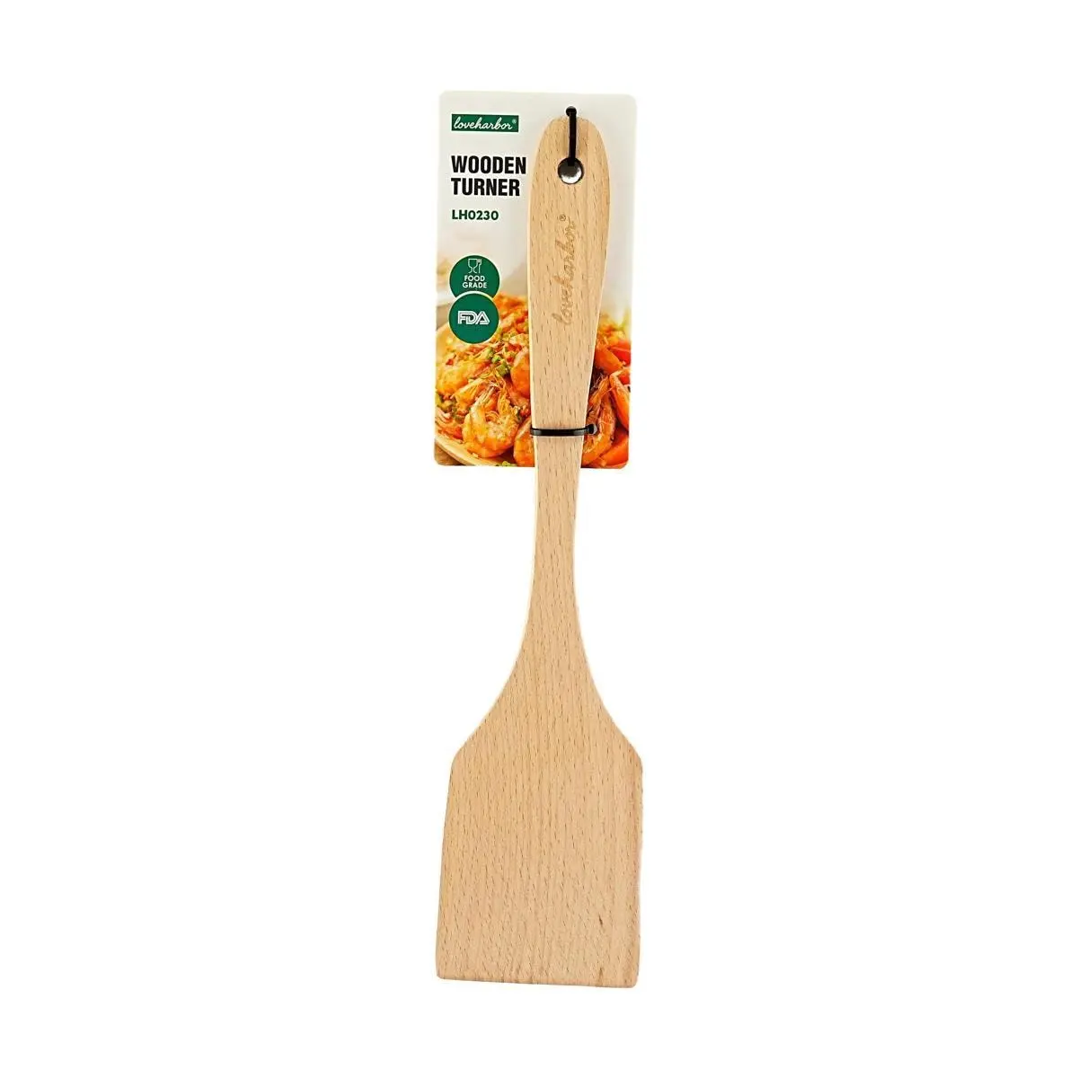 Love Harbor Natural Wood Spatula for Non-Stick Pans - Long Handle Anti-Scald Cooking Utensil for Stir-Frying
