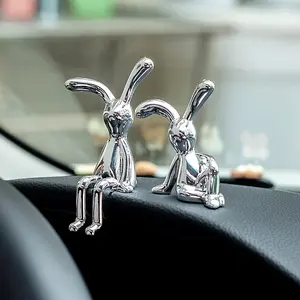 2-Piece Nordic Style Rabbit Figurine Set, Silver Color Bunny Statue, Resin Animal Sculptures, Creative Desktop Decoration, Unique Gift for Friends and Family, Collectible Figurines