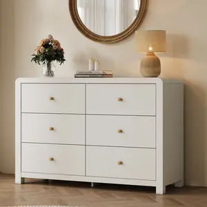 RoyalCraft 6 Drawer Dresser, 47'' Modern Chest of Drawers with Rounded Table Corners, Wide Wooden Closet Dresser with Ample Storage Space for Bedroom, Living Room, Entryway, White