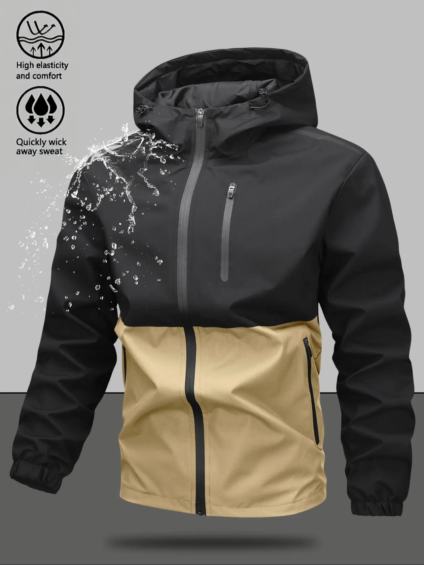 Men's Regular Fit Letter Print Waterproof Windproof Zippered Jacket, Casual Lightweight Breathable Detachable Hooded Jacket for Outdoor Activities, Fashion Men's Outerwear for All Seasons, durable rain gear, Field Jacket, Coats, Menswear
