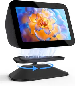 Stand for Echo Show 5 (3rd Gen), Adjustable Tilt Swivel Stand Anti-Slip Base   Compatible with 2023 Release Show 5  Display & Mobile Phone 12/13/14 with  Case- Black