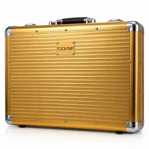 TOOLMAN Professional Aluminum Barber Case – Gold Tool Storage Organizer with Compartments, Lockable & Lightweight Travel Case