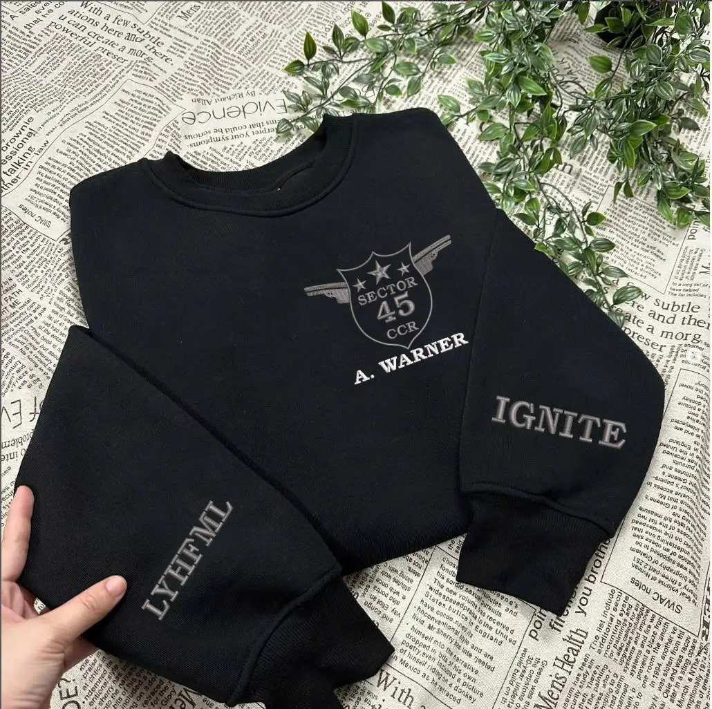 Shatter Me Embroidered Sweatshirt, Aaron Warner Shatter Me 45 Sector CCR Uniform Embroidered Sweatshirt, BookTok Merch, Bookish Merch