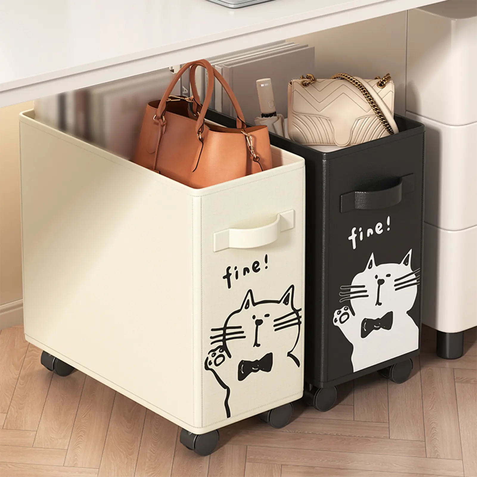 Under Desk Office Supplies Organizer - Universal Rectangle Freestanding Multi-Box Utility Cart with Wheels, No Assembly Storage Shelf for Adults, Home Solution for Kitchen/Dorm, Under Desk Organizer