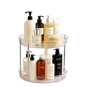 2-Tier 360° Rotating Lazy Susan – Clear Makeup, Skincare & Perfume Organizer for Bathroom or Vanity, 9.25" Countertop Storage