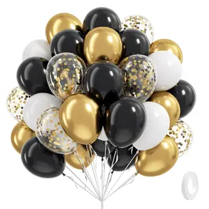 60-Piece Black, White & Gold Confetti Balloon Set for Graduation, Anniversaries & Birthday Decor