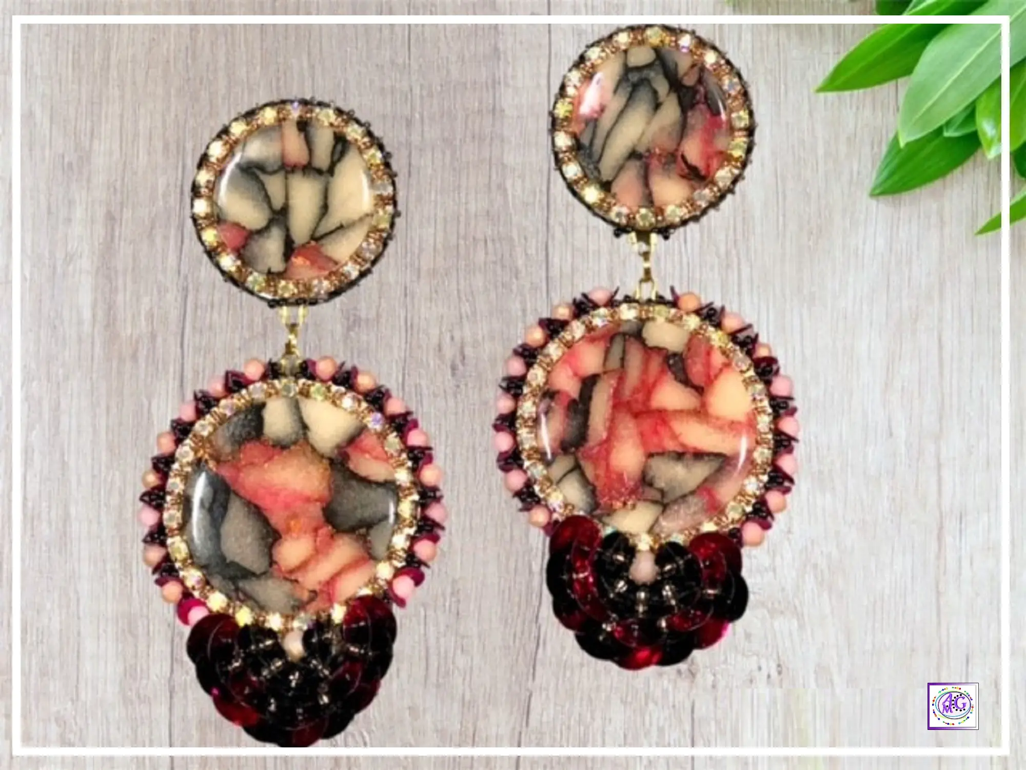 Polymer Clay Earrings with Rhinestones, Beads and Sequins | Glamorous and Chic | Long and Elegant Jewelry