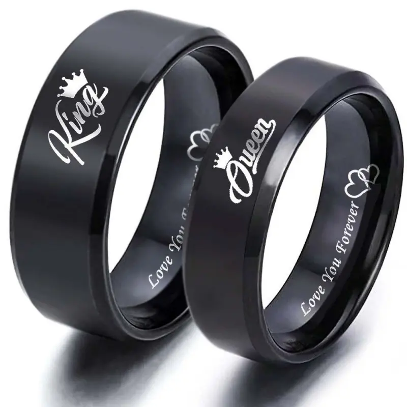 Titanium steel ring king queen ring love you forever heart to heart couple ring men and women daily wear couple gift marquise engagement rings Symbolic Loyalty engagement rings