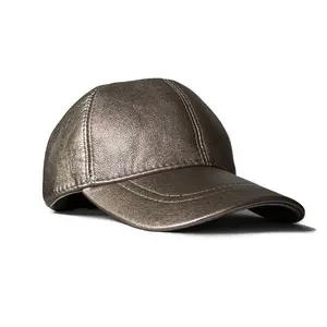 Lukkizara Metallic Genuine Leather Baseball Cap Sheepskin Adjustable Classic Referee Snapback Hat for Men & Women Soft Velcro Strap S to XL Size Summer Style