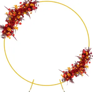 6.7Ft Gold Round Metal Wedding Arch Stand Gold Arched Backdrop Frame for Party Ceremony Birthday Bridal Baby Shower Garden Floral Balloon Arch Decoration