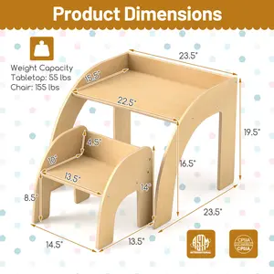 COSTWAY - Kids Table and Chair Set with Wide Tabletop and Curved Edges for Kids Room-Natural
