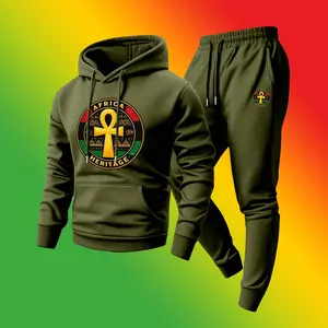 Men's Black History Month Print Hoodie and Drawstring Sweatpants Set, Menswear, Casual Athletic Long Sleeve Hooded Jacket & Trousers for Fall & Winter, Men's Clothing for Daily Wear, Sportswear Indoor Outdoor, Tracksuit, Athleisure
