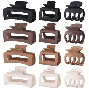 SMKSL 12 Pcs Hair Clips for Women 3 Styles Small Medium Large Claw Clips for Thin Thick Curly Hair, Strong Hold & Non-Slip Clips, Stylish Matte Plastic Hair Accessories Ideal Gifts for Women (Brown)