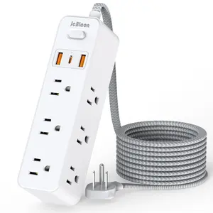 5ft Power Strip Surge Protector, Ultra Thin Flat Plug Extension Cord , 9 Widely AC Outlets 3 USB(1 USB C), USB C Compatible, 3 Sided Outlet Extender for Home Office Travel Dorm Room Essentials, White
