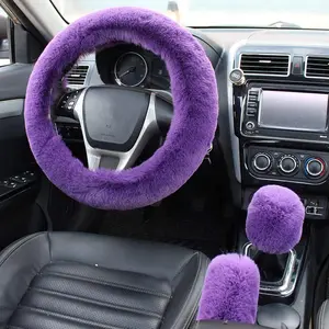 Steering Wheel Cover, Fuzzy Steering Wheel Cover for Women, Furry Steering Wheel Covers with Handbrake Cover Gear Shift Cover, 1 Set 3 count, 14.96Inch ()