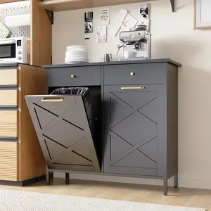 Double Tilt-Out Trash & Recycling Cabinet - 20 Gallon Capacity with 2 Storage Drawers, Laundry Room Organizer