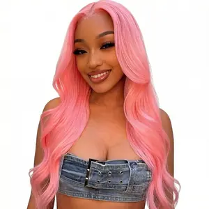 Light Pink Human Hair 13*6 Body Wave Lace Front Wigs HD Transparent Lace Pre Plucked Colored 12A Beginner-Friendly No Shedding Effortless Fullness Fully Customizable Breathable Adjustable Soft Lightweight Suit For All Occasions