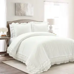 Lush Decor Ella Ruffle Lace 100% Cotton Duvet Cover 3 Piece Set - Full/Queen & King Sizes, Ruffled Trim, Lace Detail, Machine Washable, Cottagecore Style