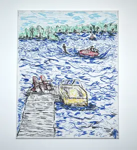 Summer Fun on the Lake Acrylic Marker Painting on Canvas 16x20