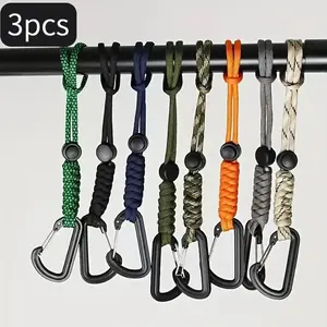3counts Paracord Keychain, Anti-lost Rope, Backpack Anti-lost Rope, Outdoor Emergency Key Rope, Hook Carabiner, Sports & Outdoor Accessories