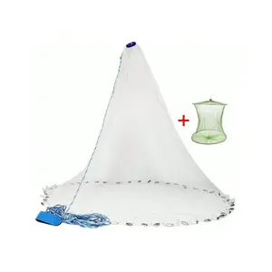 Throwing Fishing Net with Zinc Weights for Bait Traps, Mesh Throw Casting Net, Fishing Accessories, 3 ft–10 ft radius, 3/8-inch mesh size, includes a shrimp net as a gift