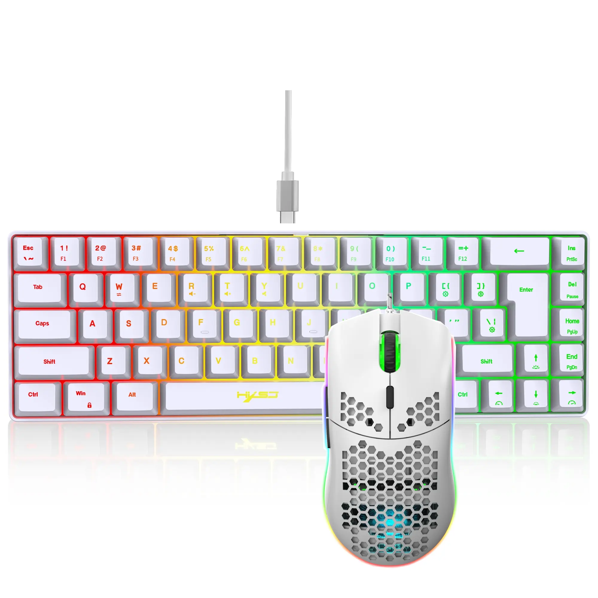 Gaming Keyboard and Mouse Combo, gaming equipment, Keyboard Mouse Set, Led Backlit Compact 68-Key Wired Rainbow Keyboard with RGB Backlit, Ergonomic Design, Optical Mouse for PS4, Xbox, PC, Laptop, Mac, Durable ABS Material, No Battery Needed